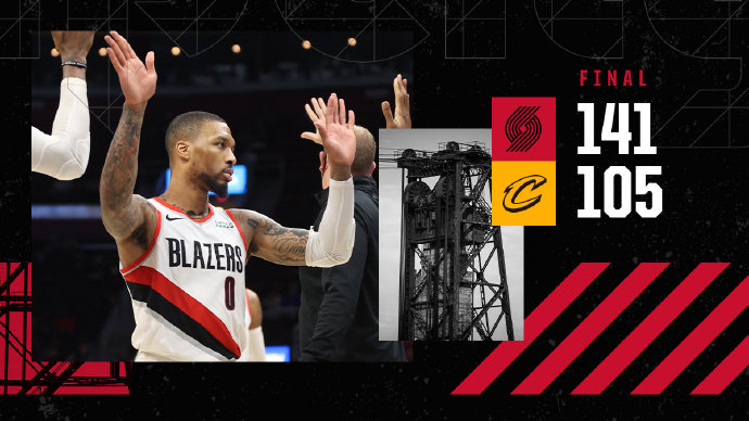 开拓者141-105大胜骑士 利拉德32+9 坎特18+13 乐福18+8