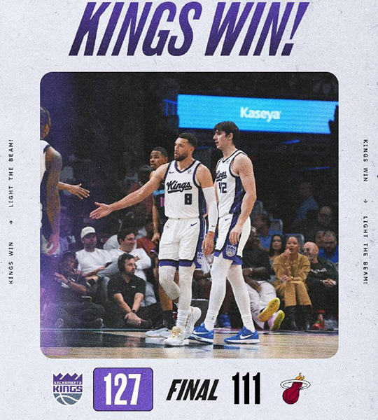 国王127-111轻取热火，拉文42分，威少12+10，哈克斯27分