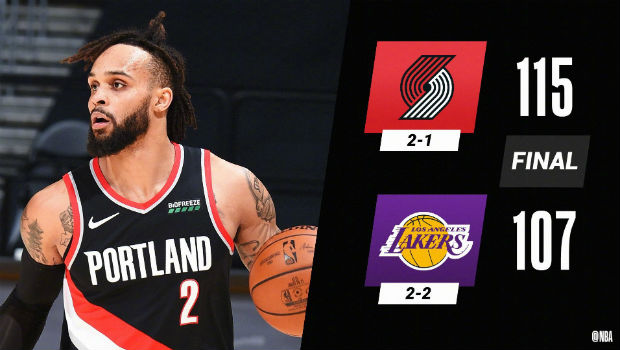 <a href=/lanqiumf/blazers/ target=_blank class=infotextkey>开拓者</a>115-107战胜<a href=/lanqiumf/lakers/ target=_blank class=infotextkey>湖人</a>